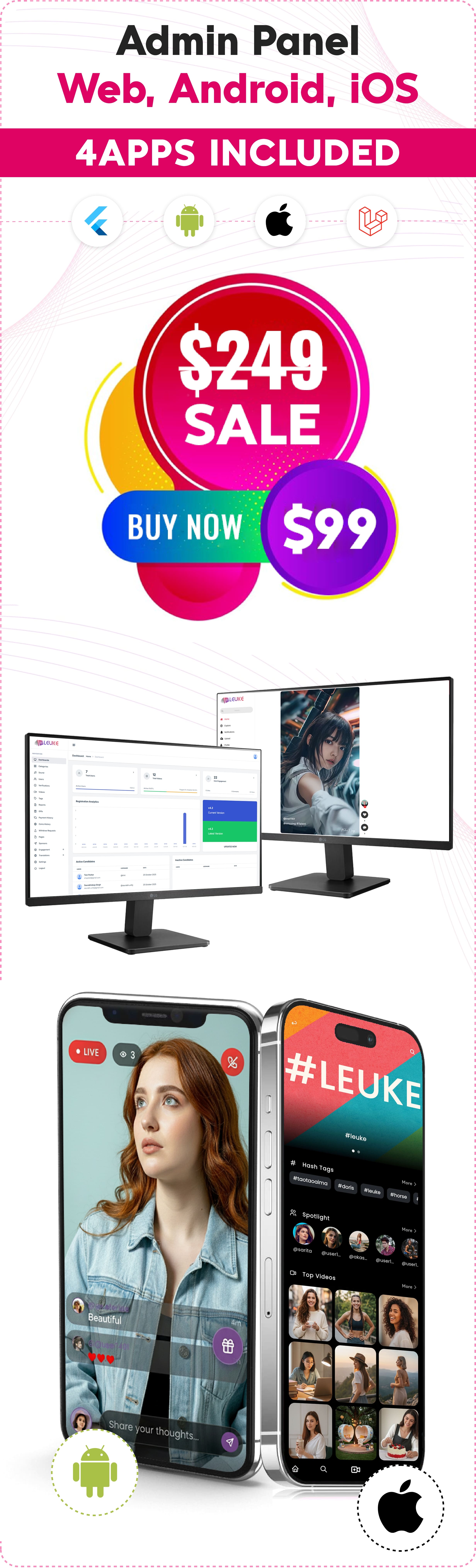 Flutter - TikTok Clone | Triller Clone & Short Video Streaming Mobile App for Android & iOS